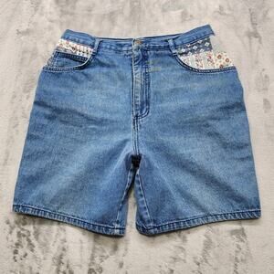 Vintage Capistrano Shorts Women 14 Blue Denim Patchwork Floral Pockets High Rise